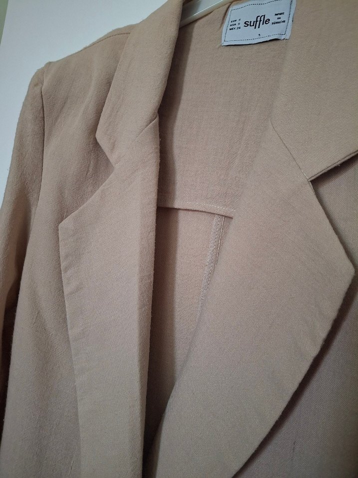 Bej Keten Kadın Blazer Ceket - Görsel 5