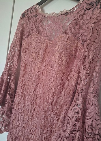 pembe Dantel Uzun Kollu Bohem Elbise - Görsel 3