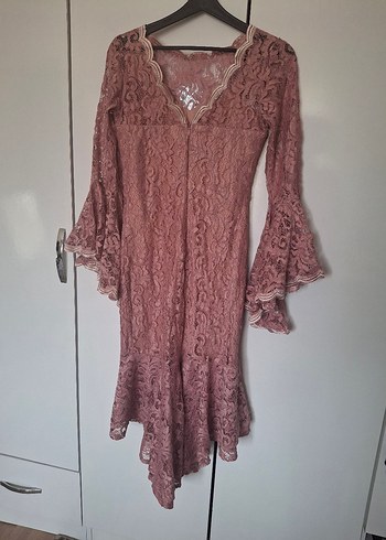 pembe Dantel Uzun Kollu Bohem Elbise - Görsel 2