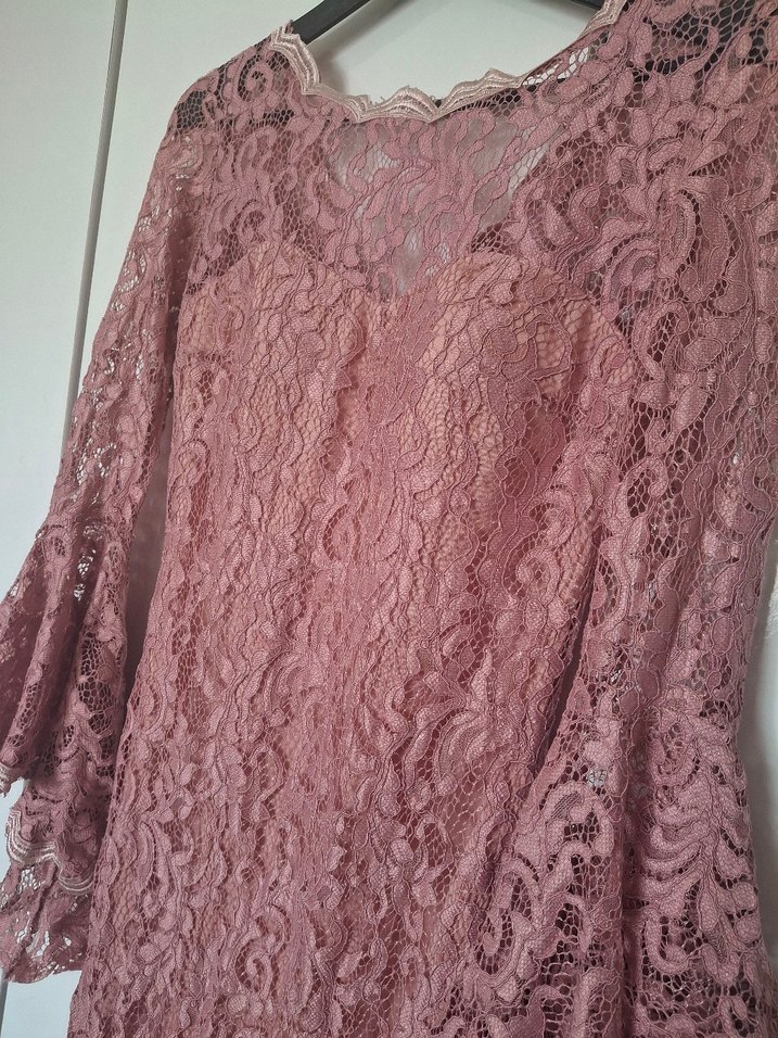 pembe Dantel Uzun Kollu Bohem Elbise - Görsel 3