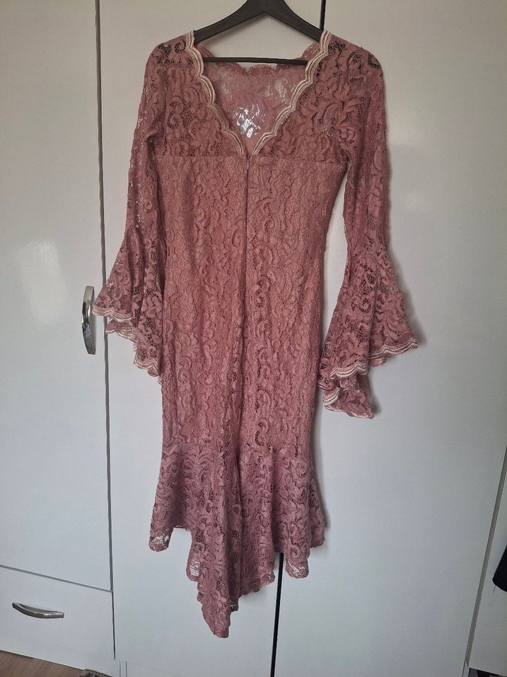 pembe Dantel Uzun Kollu Bohem Elbise - Görsel 2