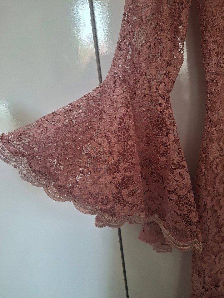 pembe Dantel Uzun Kollu Bohem Elbise - Görsel 4