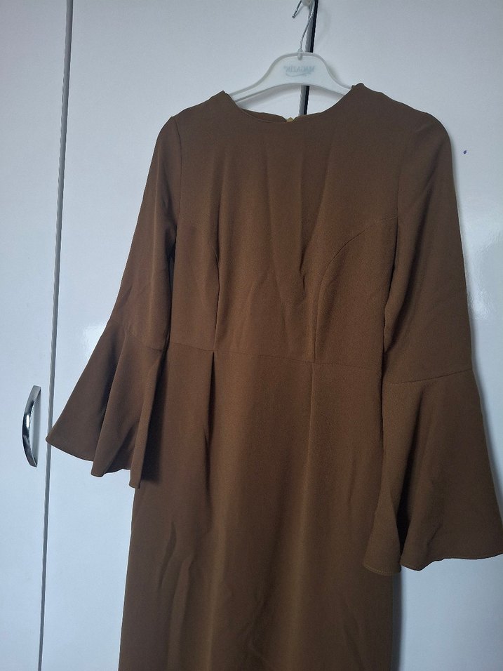 Yağ yeşili Kadın Uzun Kollu Uzun Elbise - Görsel 2