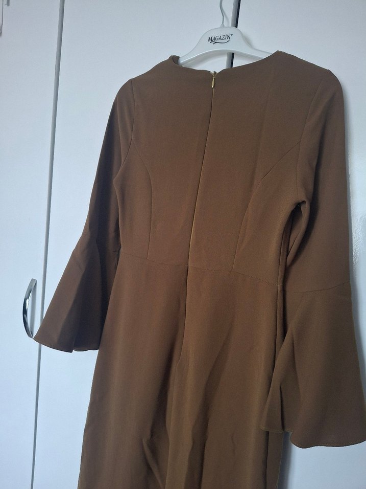 Yağ yeşili Kadın Uzun Kollu Uzun Elbise - Görsel 3