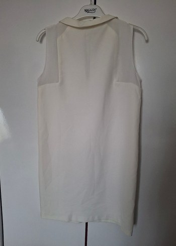 Beyaz- krem rengi V Yaka Kolsuz Elbise - Görsel 3