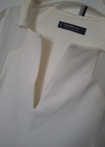 Beyaz- krem rengi V Yaka Kolsuz Elbise - Görsel 4