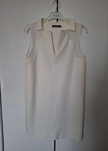 Beyaz- krem rengi V Yaka Kolsuz Elbise - Görsel 2