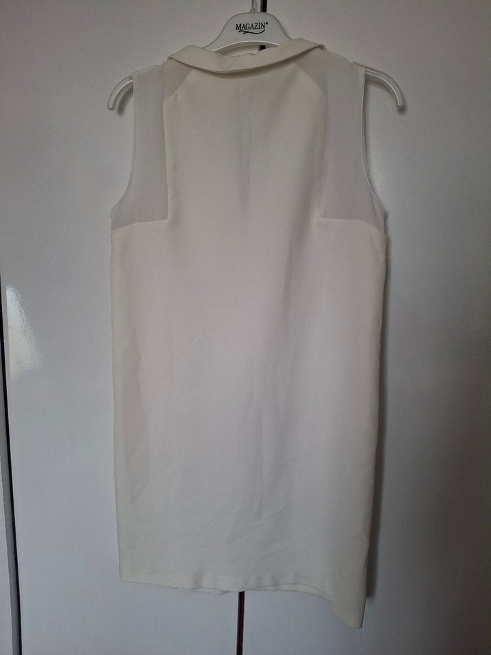 Beyaz- krem rengi V Yaka Kolsuz Elbise - Görsel 3