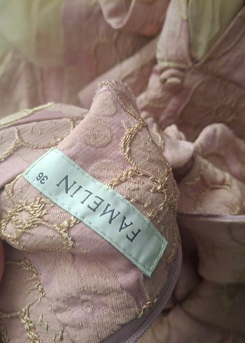 pembe Vintage Uzun Kollu Pilili Abiye Elbise - Görsel 5