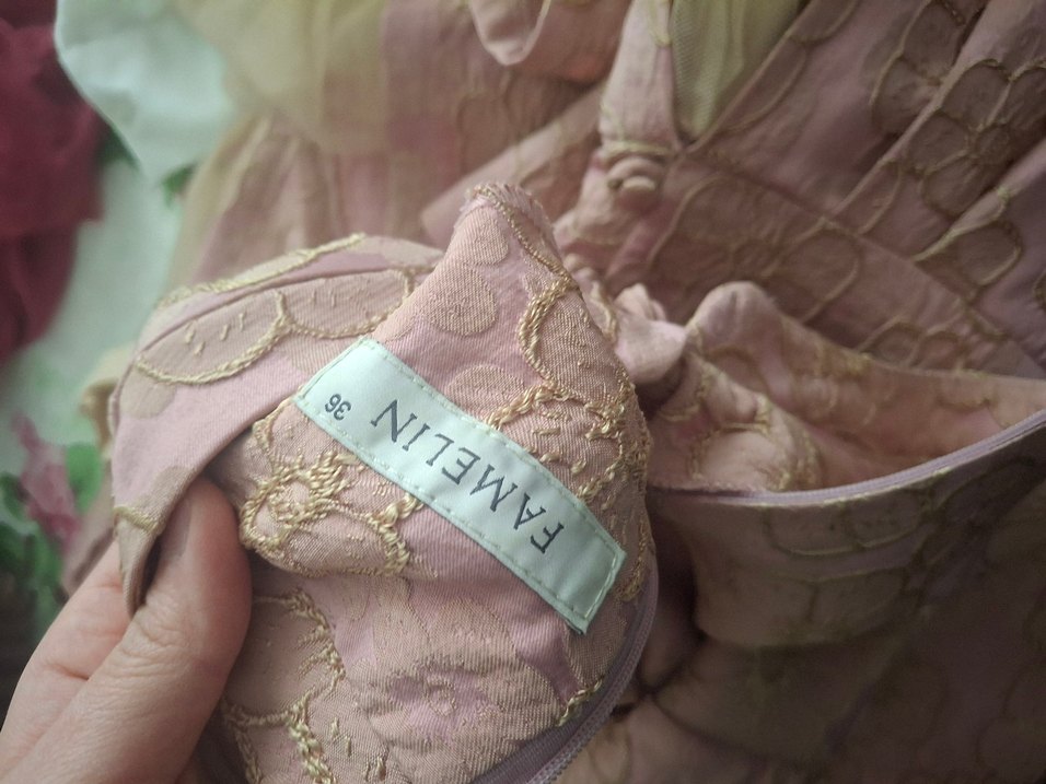 pembe Vintage Uzun Kollu Pilili Abiye Elbise - Görsel 5