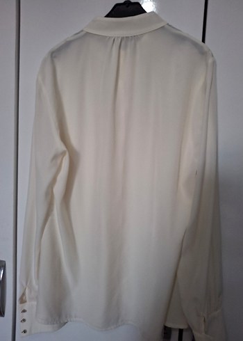 Düğmeli Yüksek Yaka krem Kadın Gömlek - Görsel 6