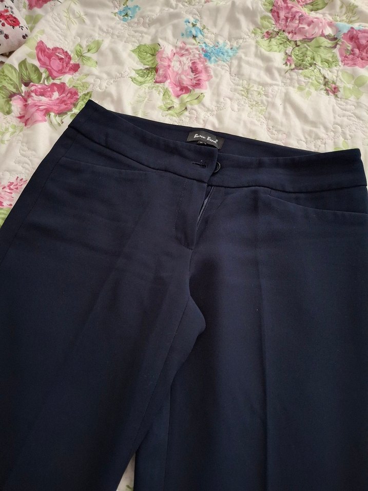 Düğmeli lacivert Kadın Kumaş Pantolon - Görsel 2