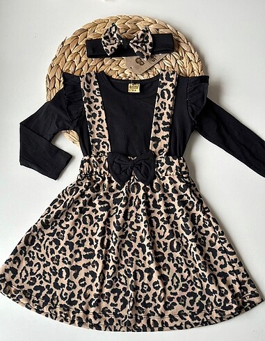 Leopar desenli Bandanalı Slopet Elbise