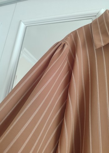 xl Beden camel Renk Uzun Kollu Çizgili Tunik