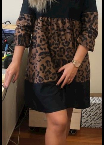 Kahverengi Leopar Desenli Uzun Tunik - Görsel 4