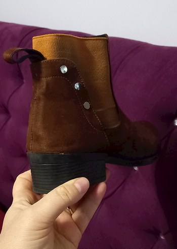 Kahverengi Süet Kadın Bot Blok Topuklu - Görsel 3