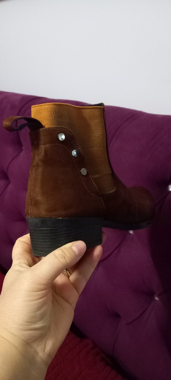 Kahverengi Süet Kadın Bot Blok Topuklu - Görsel 3