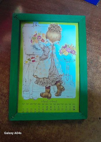 Beden yeşil Renk Çocuk Temalı Pastel Renkli Yeşil Takvim Çerçevesi.ahşap..1983.