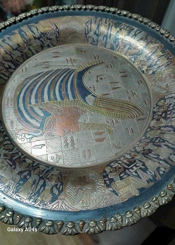 Altın Renkli İşlemeli Bohem Tabak..bakır kalem işi.. - Görsel 6