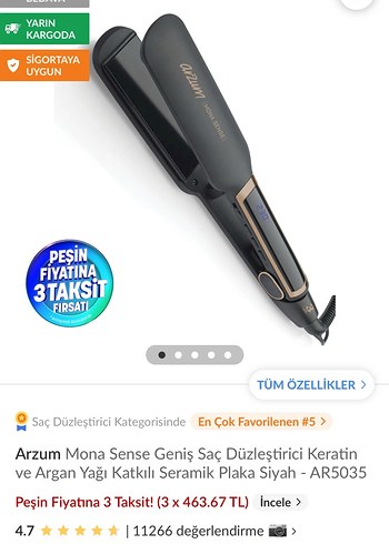 Arzum Siyah Saç Düzleştirici
