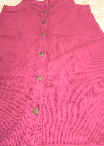 Bordo Düğmeli Askılı Kız Elbisesi - Görsel 2