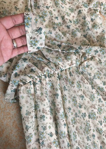 Beyaz Çiçekli Bohem Uzun Kollu Elbise - Görsel 7