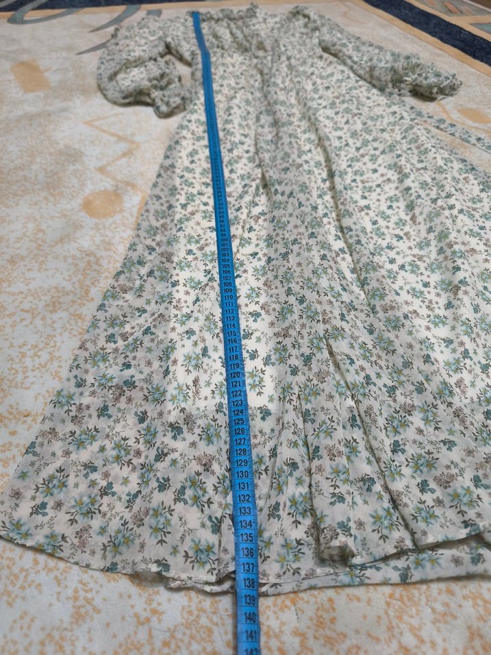 Beyaz Çiçekli Bohem Uzun Kollu Elbise - Görsel 3