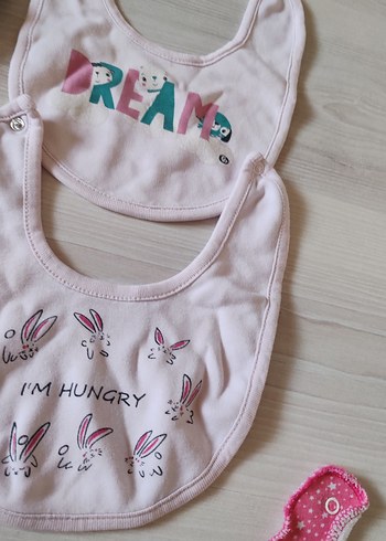 Beden pembe Renk Nakışlı Pembe Bebek Önlüğü Seti