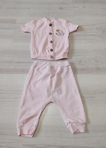 Pembe Kız Bebek Düğmeli Kısa Kollu Takım