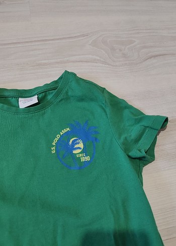 9 Yaş Beden Erkek Çocuk Yeşil Baskılı Kısa Kollu Tişört