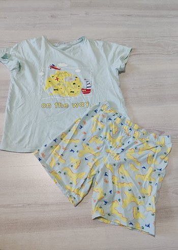 Mavi Baskılı Kısa Kollu Pijama Takımı