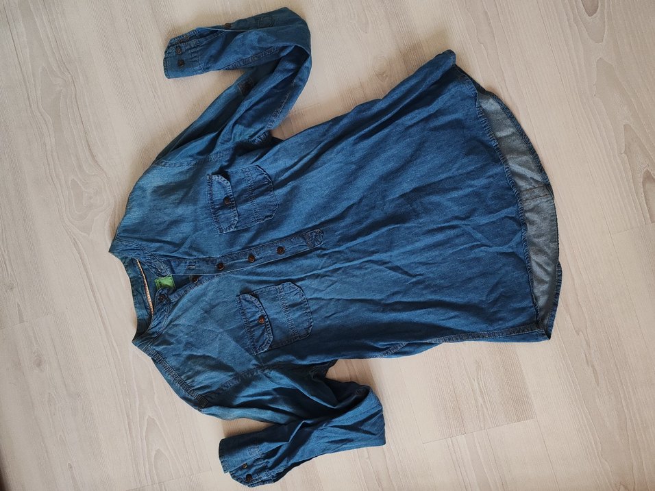 Düğmeli Uzun Kollu Denim  Gömlek - Görsel 2