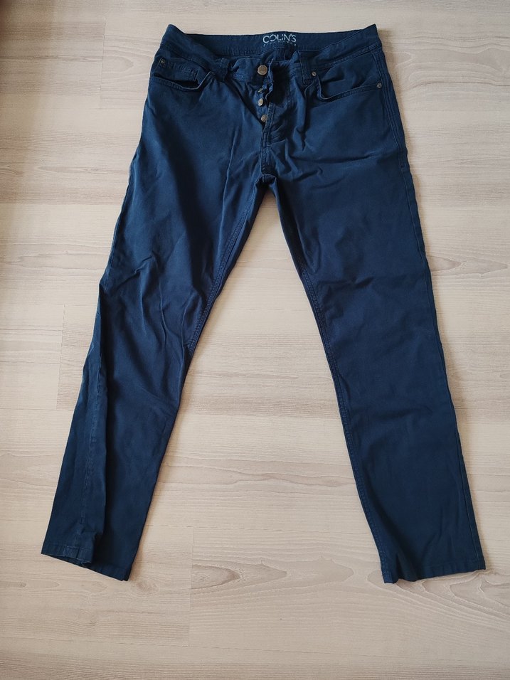 Erkek Lacivert Düğmeli Denim Pantolon - Görsel 2