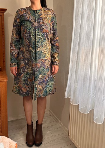 Bohem Desenli Uzun Kadın Kaban - Görsel 2