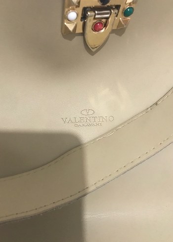 Valentino Bej Deri Kadın Omuz Çantası Tokalı
