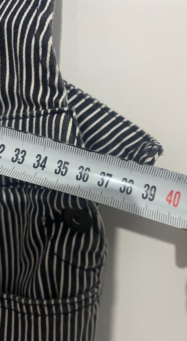 Kadın Gri Çizgili Mini Denim Kısa Tulum - Görsel 5