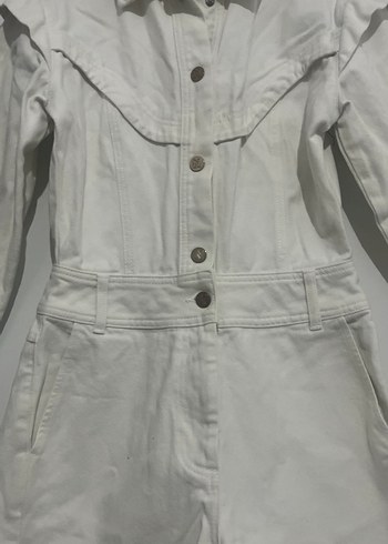 Beyaz Kemerli Keten Mini Tulum - Görsel 3