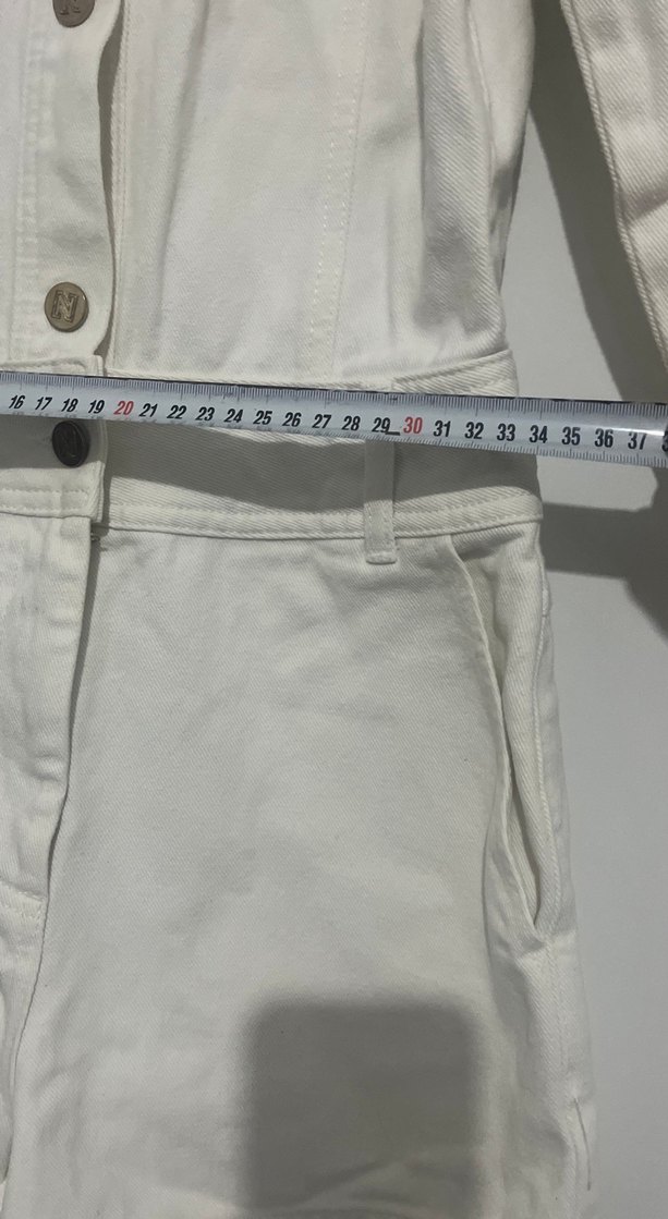 Beyaz Kemerli Keten Mini Tulum - Görsel 5