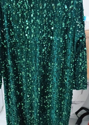 Yeşil Parlak İşlemeli Uzun Abiye Elbise - Görsel 7