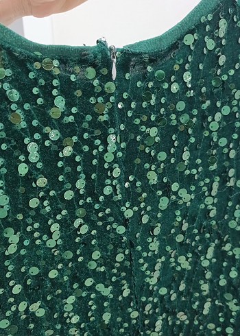 Yeşil Parlak İşlemeli Uzun Abiye Elbise - Görsel 9