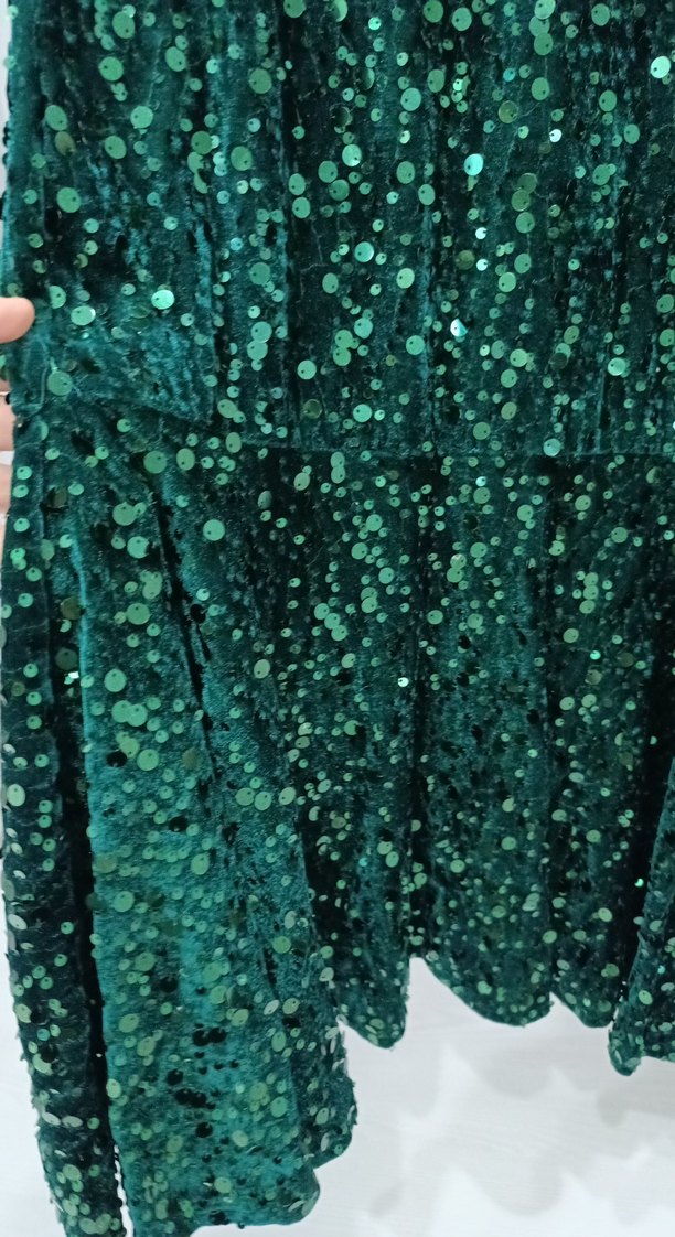 Yeşil Parlak İşlemeli Uzun Abiye Elbise - Görsel 5