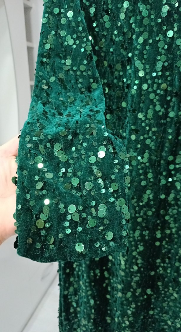 Yeşil Parlak İşlemeli Uzun Abiye Elbise - Görsel 4