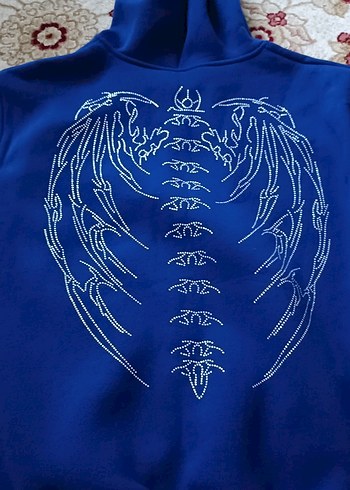 kadın erkek Kapüşonlu Fermuarlı Mavi Sweatshirt - Görsel 3