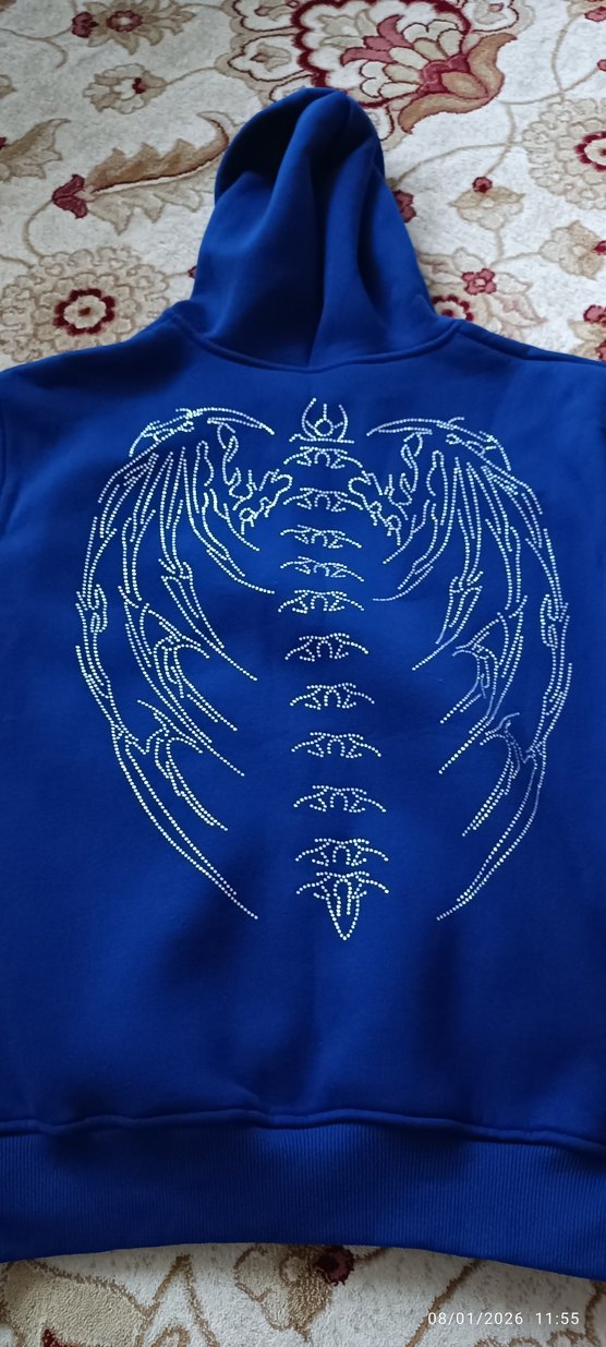 kadın erkek Kapüşonlu Fermuarlı Mavi Sweatshirt - Görsel 3