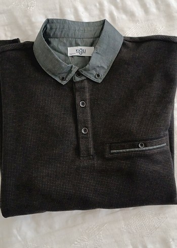 Gri  kahve rengi karışık Erkek Uzun Kollu Polo Tişört - Görsel 4