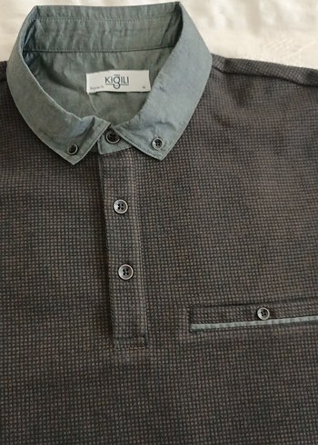 Gri  kahve rengi karışık Erkek Uzun Kollu Polo Tişört - Görsel 2