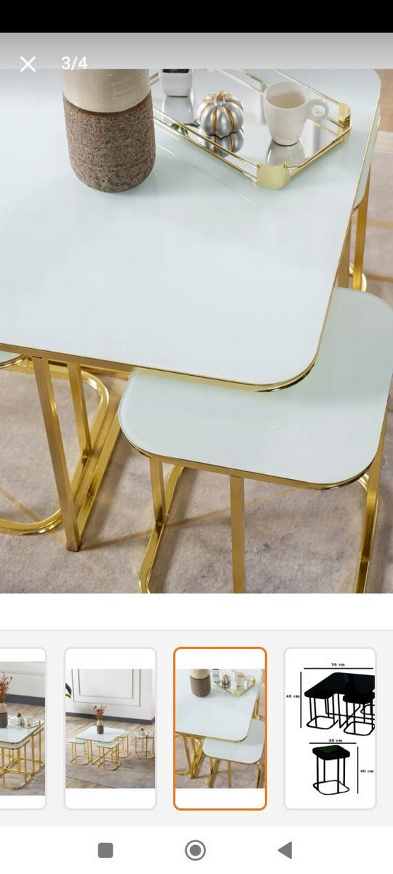 5 lı orta sehpa cam metal gold - Görsel 3