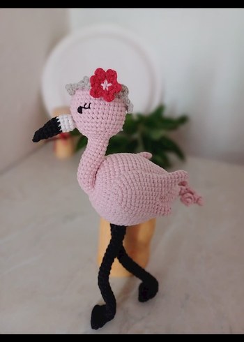 Pembe Amigurumi Flamingo Peluş Oyuncak - Görsel 6