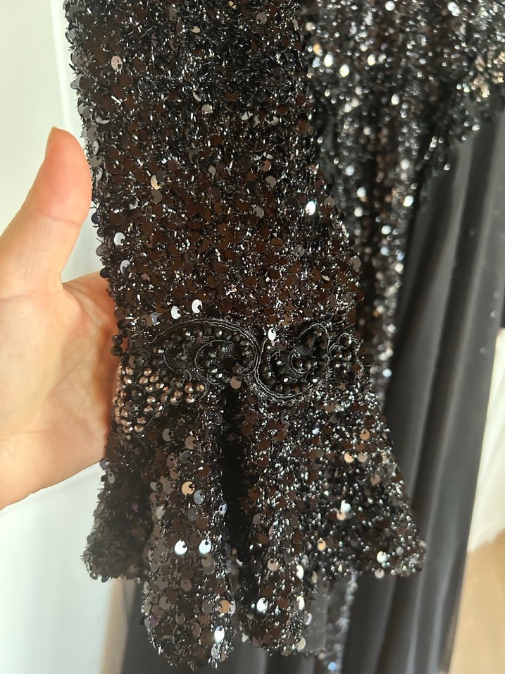 Siyah Uzun Kollu bisiklet Yakalı Kadın Abiye Elbise - Görsel 3