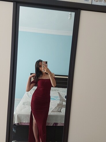xs Beden Bordo elbise